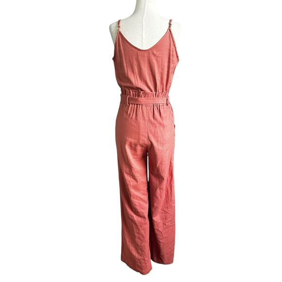 Monteau Pink Rose Linen Blend Jumpsuit Women's Size Small | 32-22-2 - Picture 2 of 7